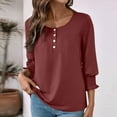 thumbnail image 7 of Sakmal Blouses Women Button Down Cute Garnet Shirts Henley Plain 3/4 Sleeve Shirts for Women, 7 of 7