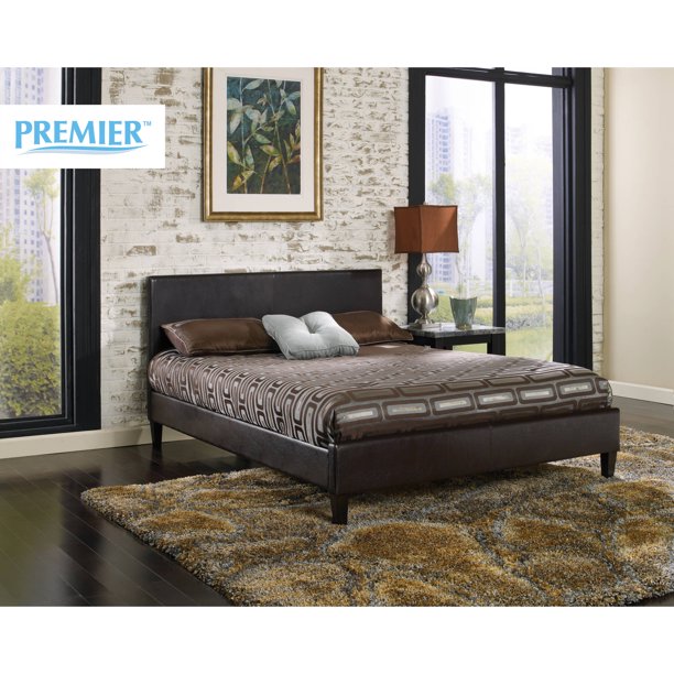 Premier Zurich Faux Leather Queen Brown Upholstered Platform Bed Frame