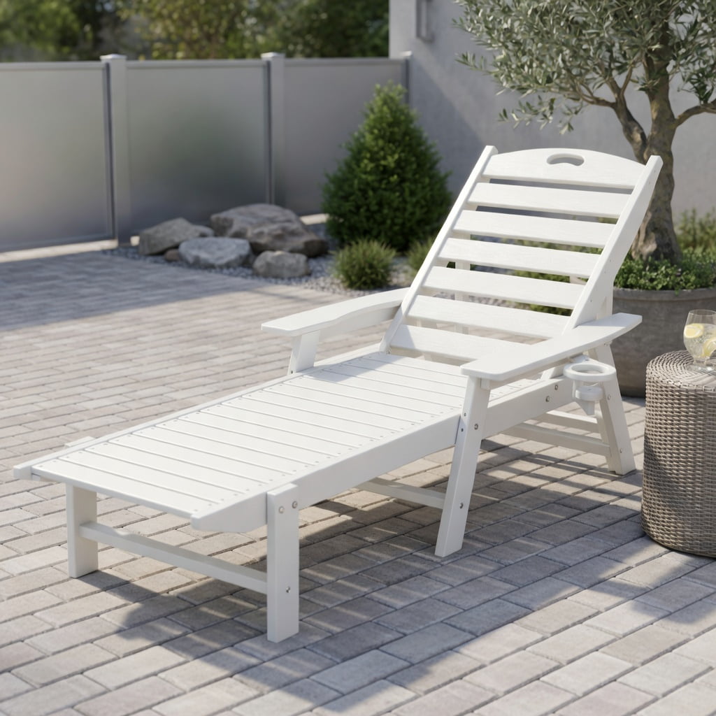 YYAo Chaise Lounge Chair Outdoor  Outdoor Chaise Lounge Patio Chaise Lounge Chair with 4 Position Backrest-White