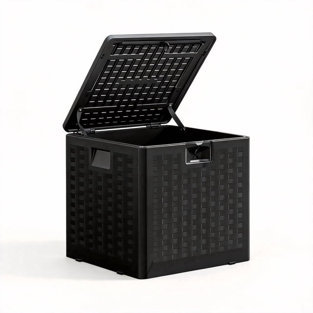 YUSAZENS Coffre de Terrasse Extérieur en Résine Verrouillable de 28 Gallons, Résistant aux Intempéries, aux UV et Imperméable, Contenant de Rangement, Noir