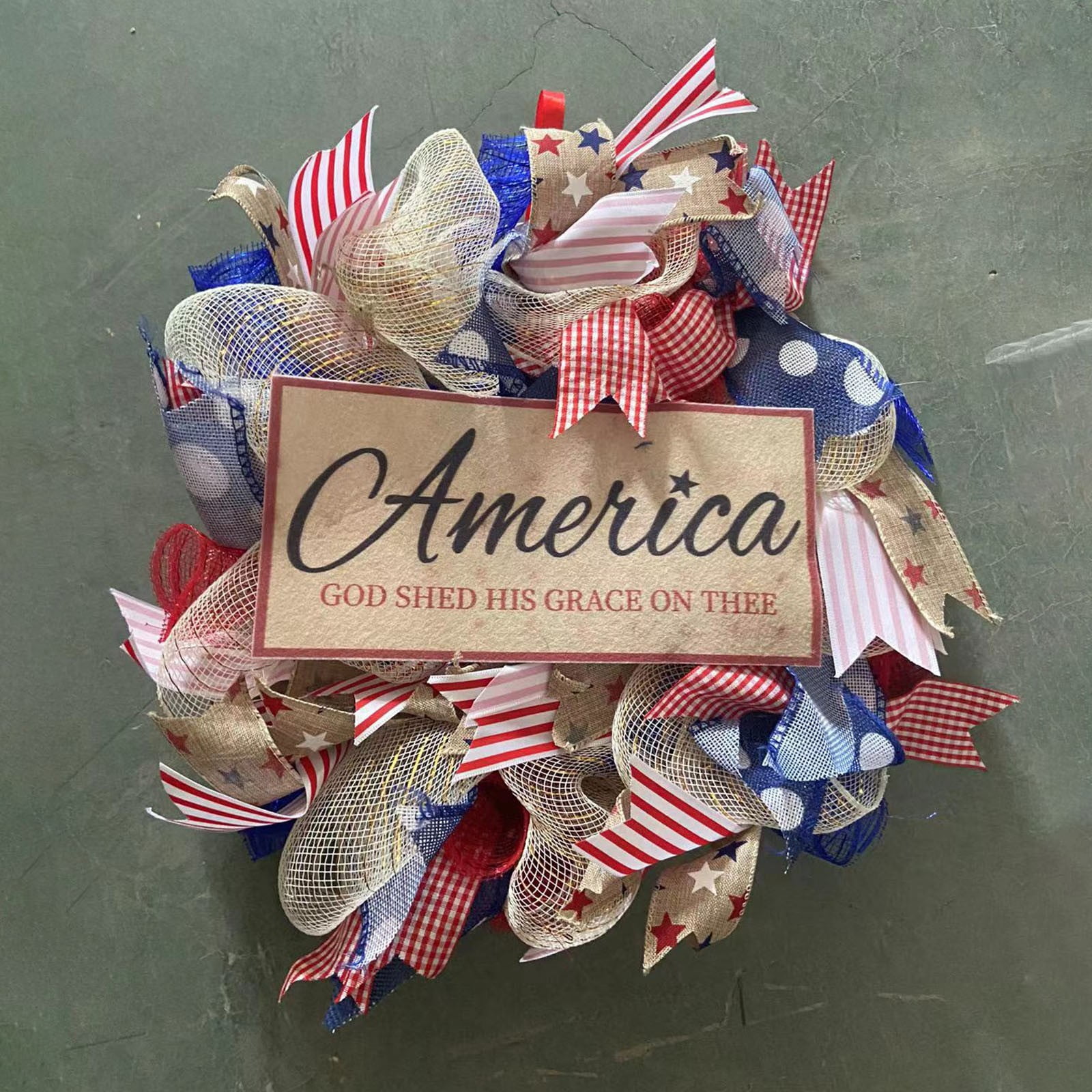 4th of July Truck Wreath Front Door Party Decoration Patriotic Red White Blue Independence Day 1776-2026 Memorial Day Bow Knot USA Gifts