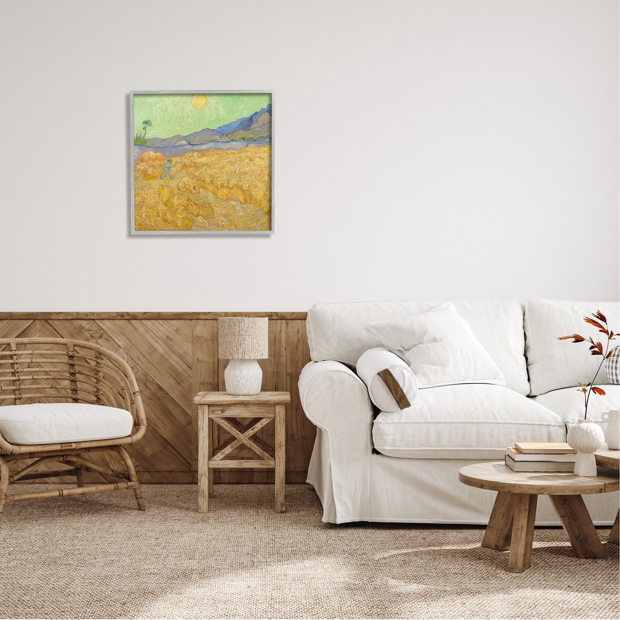 Stupell Industries Wheatefield with a Reaper Vincent van Gogh Classic Painting Painting Gray Framed Art Print Wall Art, Design by one1000paintings