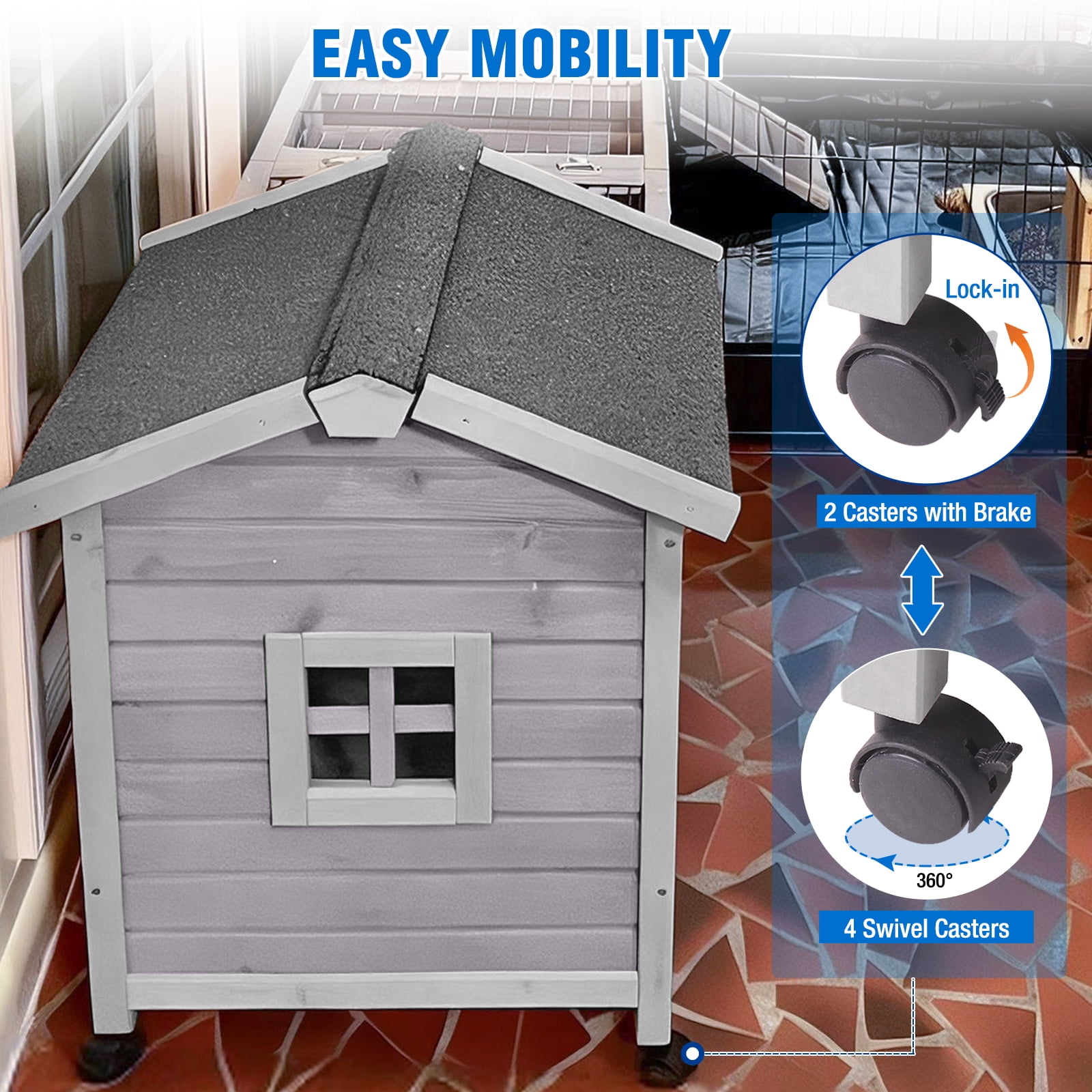 Suumerpety Rabbit Hutch Indoor Rabbit Cage Outdoor Bunny House with Wheels,No Leak Pull Out Tray