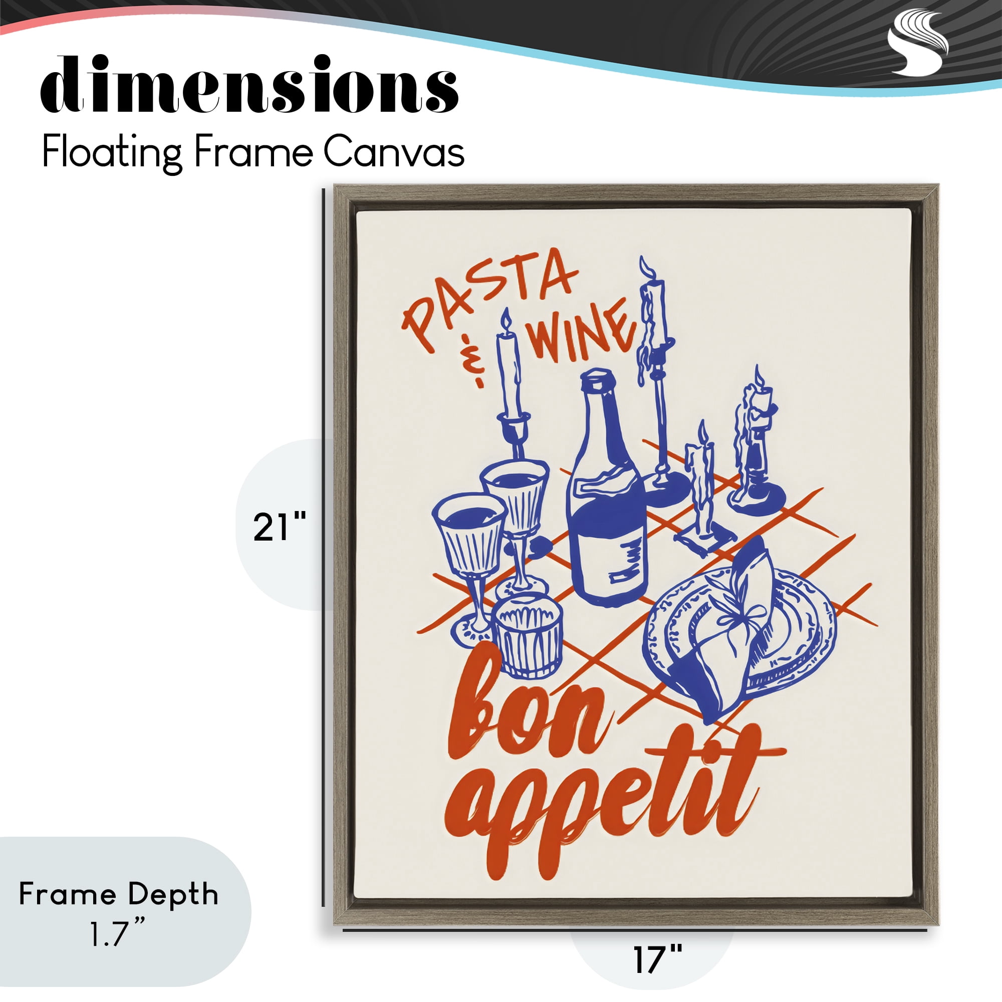 Stupell Industries Pasta & Wine Bon Appetit Brown Framed Floater Canvas Wall Art, design by The Prints Vibe