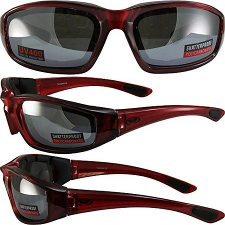 Global Vision Eyewear Kickback Sunglasses with EVA Foam, Red Frame Smoke