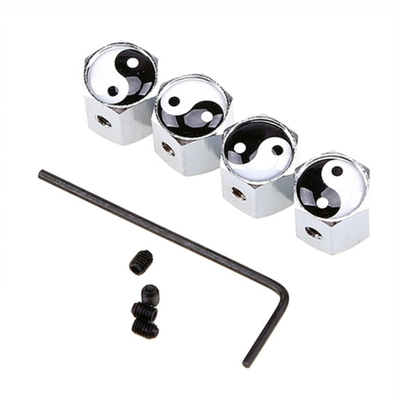 4 Pcs Set RJ Theftproof Stainless Steel Silver Color Yin and Yang Car Wheel Tire Valves Stem Cap Cover. CAR-VSC-13