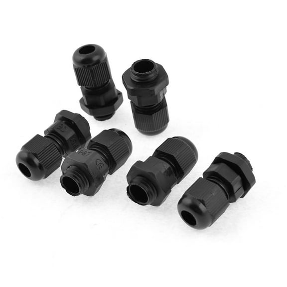 Unique Bargains Black Plastic Waterproof PG7 4-7mm Diameter Cable Gland 6 Pcs