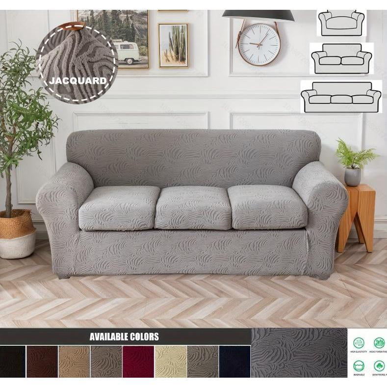 Elastic Stretch Sofa Cover, Machine-Washable Pet-Proof Furniture Protector, Suitable for 1/2/3-Seater Living Room Sofas with Removable Cushions