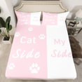 thumbnail image 2 of Homewish Kids Kawaii Cartoon Twin Sheet Sets, Pink White Couples Print Twin Fitted Sheet, Romantic Valentines Day Flat Sheet, Lightweight Room Decor, 3-Piece, 2 of 7