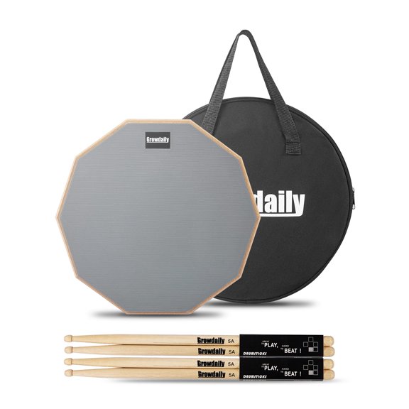 Drum Practice Pad GrowDaily de 12 pulgadas con 2 pares de bastones Maple 5A