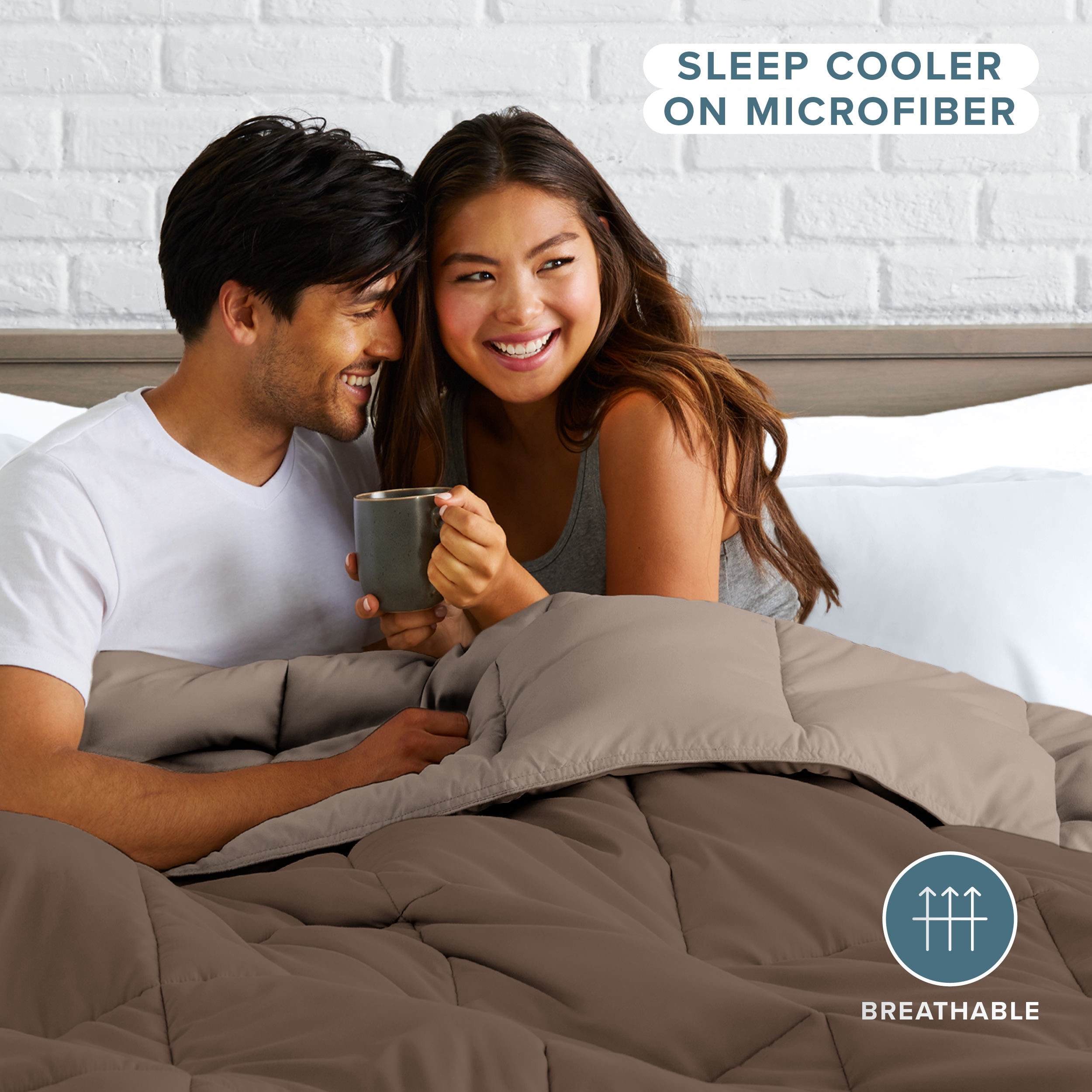 Bare Home 1800 Collection Reversible Down Alternative Comforter, All-Season, King, Cocoa/Taupe
