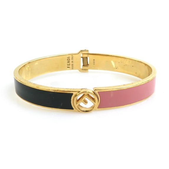 Pre-Owned FENDI Bangle Metal Black x Pink Gold Women's 56003a