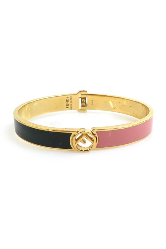 Pre-Owned FENDI Bangle Metal Black x Pink Gold Women's 56003a
