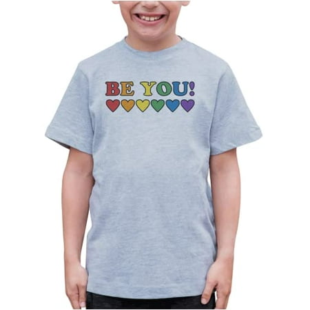 

7 ate 9 Apparel Kids Pride Shirts - Be You! Rainbow Hearts Grey T-Shirt 4T