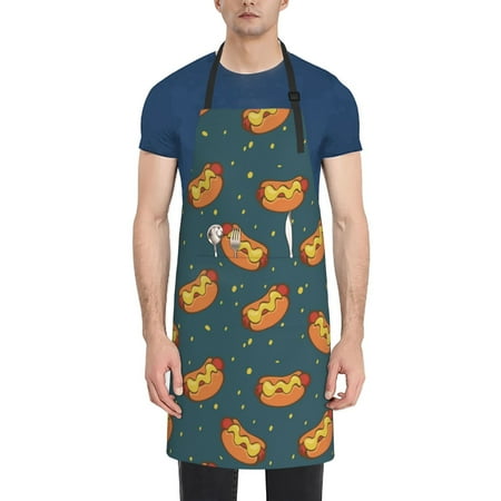 

Lukts Hot Dog 6 Pattern Kitchen Cooking Aprons Adjustable Bib Soft Chef Apron with 2 Pockets for Men Women