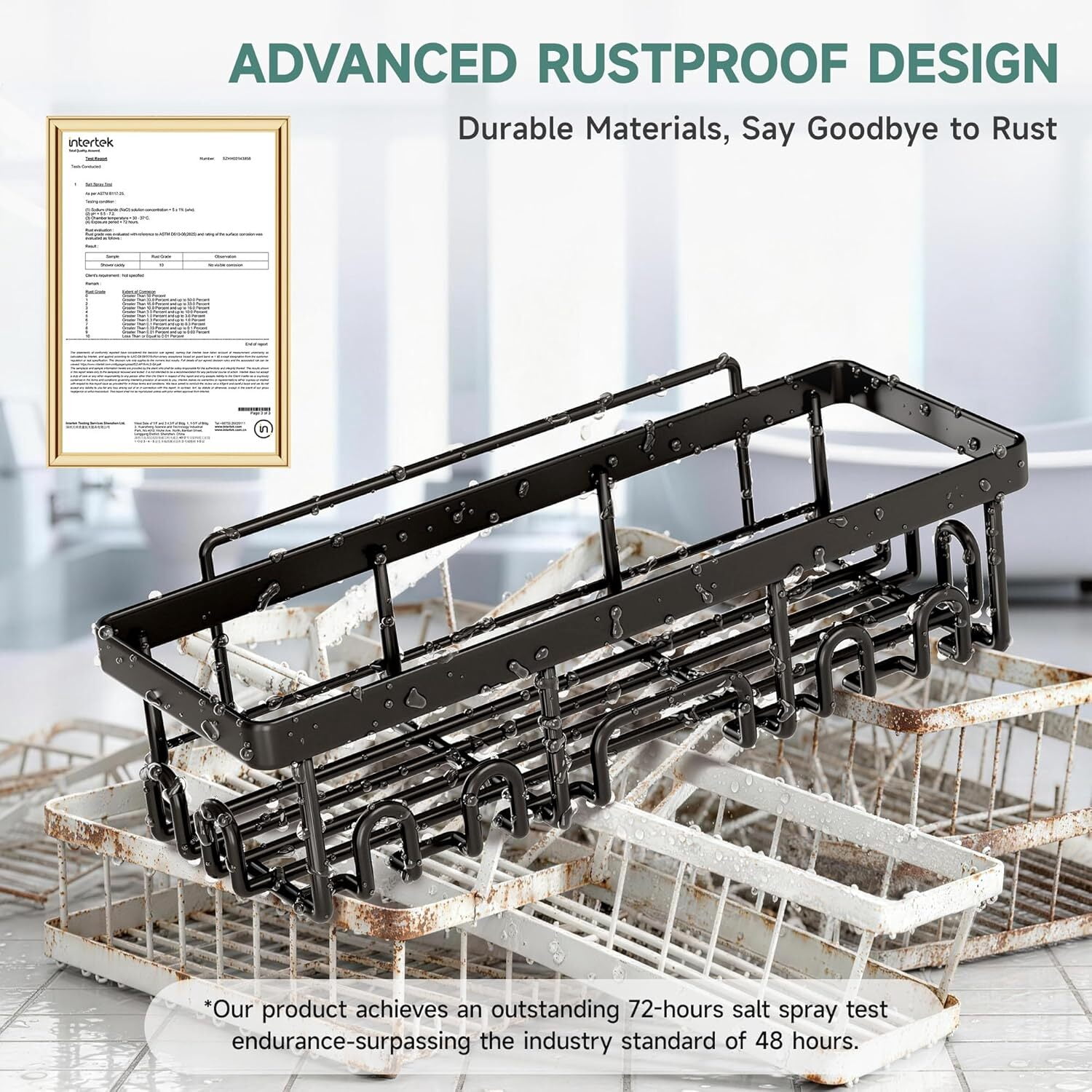 Veken Shower Caddy 6-Pack, Advanced Rustproof Design, No Drilling Adhesive Shelves, Rack with Soap Holder, Large Capacity Bathroom Organizers and Storage, Wall-Mounted Kitchen & Home Decor, Black