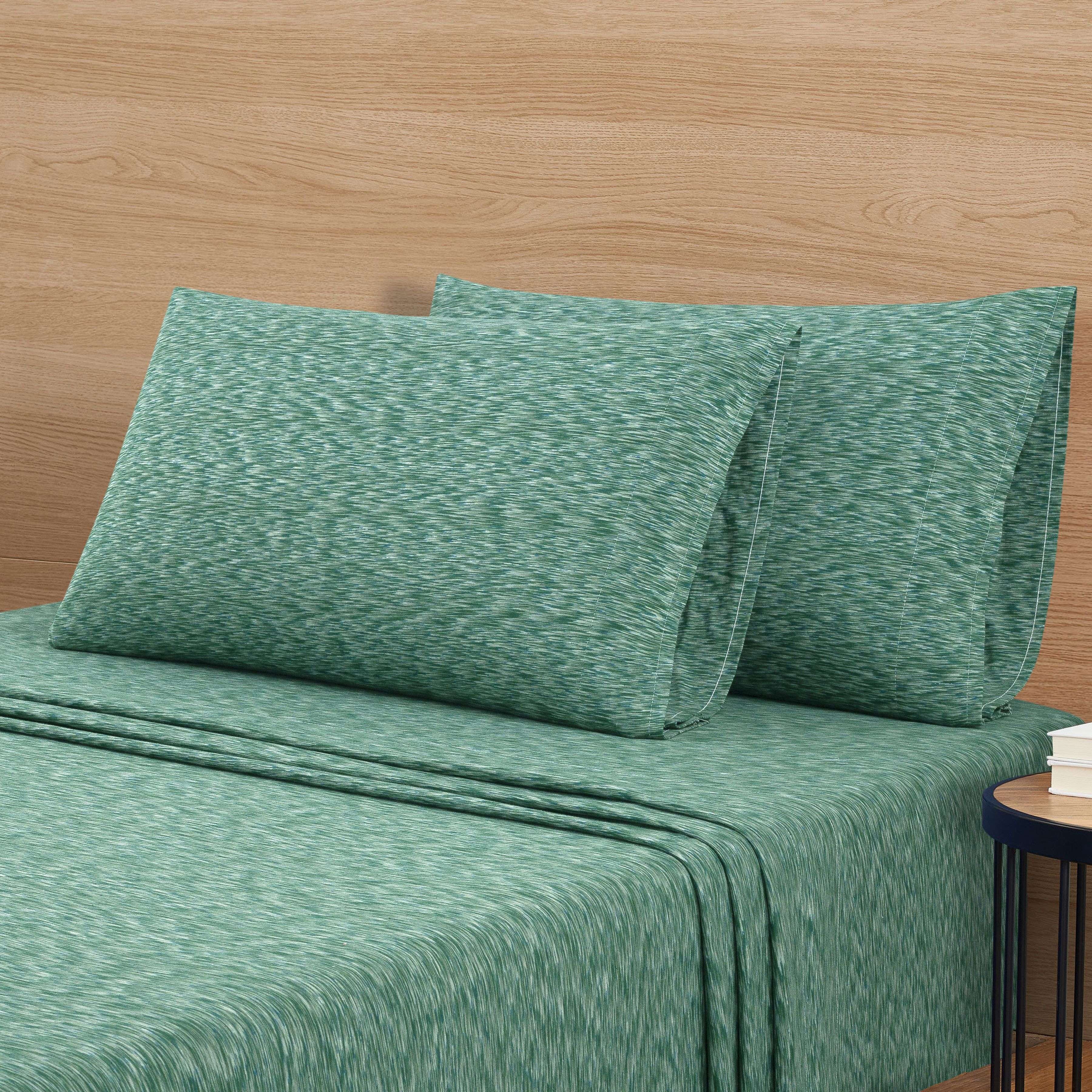 Mainstays 100% Cotton Extra Soft Jersey Bed Sheet Set, Full, Green Sage Crackle, 4 Pieces