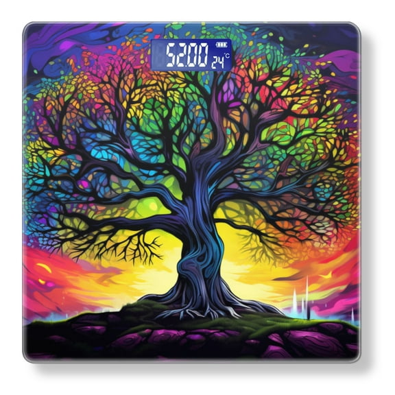 High Precision Body Weight Scale Smart Bathroom Scales with Large LCD Display(400lbs),Decorative for Bedroom-Tree Each Branch Is Colored In The Colors Of The Rainbow