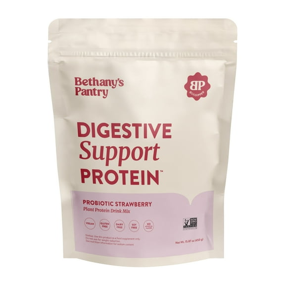Bethany's Pantry Digestive Support Protein - Probiotics for Digestive Health – Strawberry - Clean Lean Protein - Premium Vegan Pea Protein Powder – Plant Based - 20 Servings, 1lb (Pack of 1)