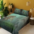 thumbnail image 3 of Ambesonne Turquoise Fitted & Top Sheet Set with Shams, Mermaid with Seahorse, Amber Green Aqua, 3 of 7