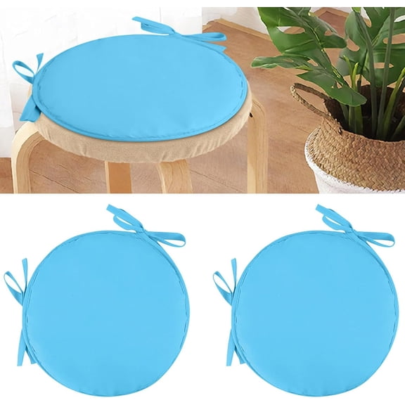 2-Pack Round Garden Chair Pads with Ties - Non-Slip Soft Thick Seat Cushion for Indoor/Outdoor Stool, Bistro, Patio & Dining Room