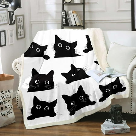 Black Cat Fuzzy Blanket for Kids Toddler Cute Pet Cats Fleece Throw Blanket Kawaii Kitten Plush Blanket and Throws Super Soft Cozy Animal Sherpa Blanket 50 X60