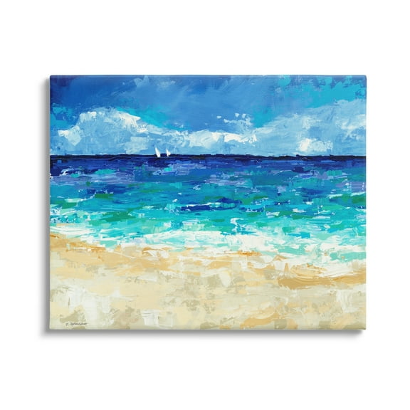 Stupell Industries Modern Beach Scene Abstract Shore Coastal Painting Gallery Wrapped Canvas Print Wall Art