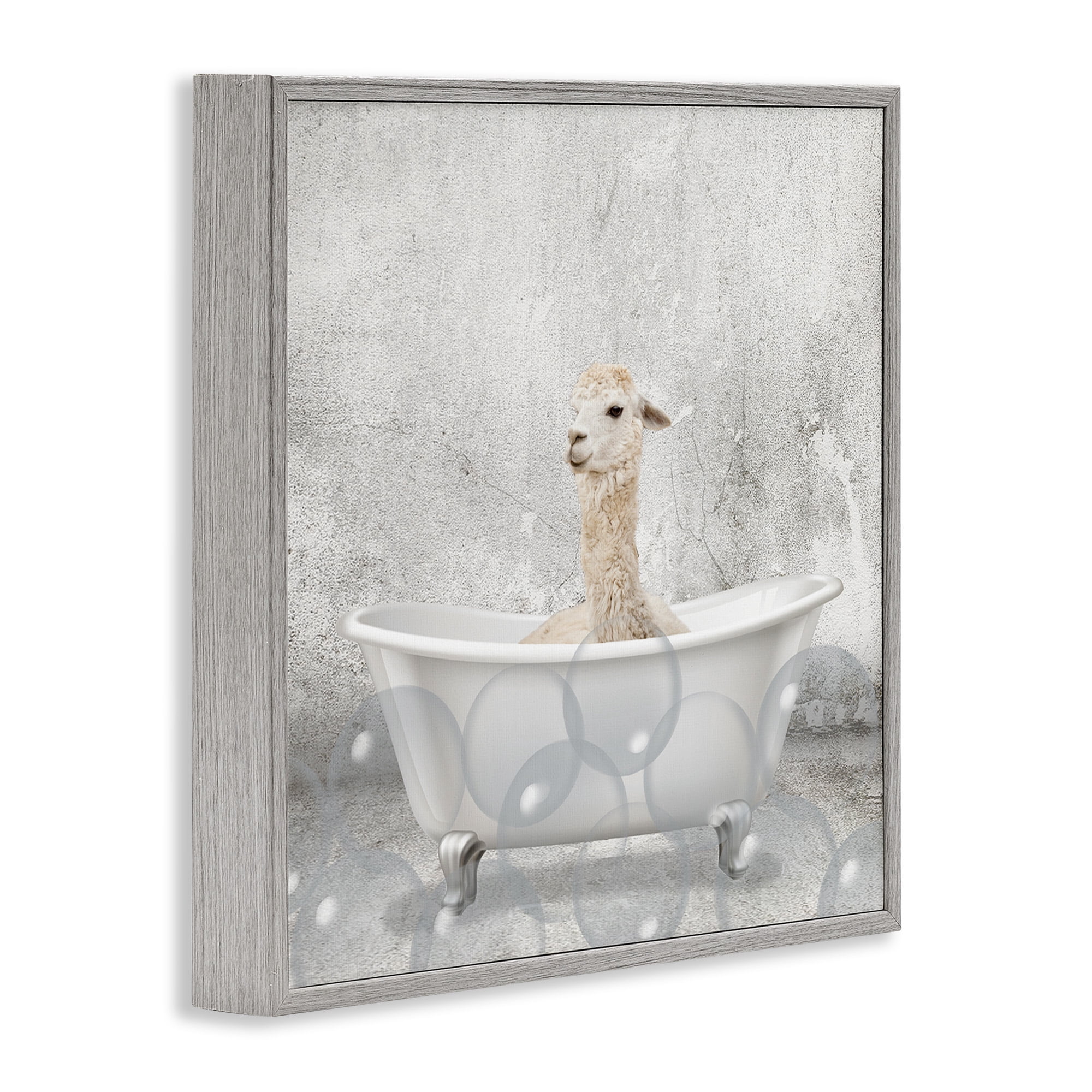 Stupell Industries Baby Llama Bath Time Animals & Insects Painting Gray Framed Art Print Wall Art, 17 x 17