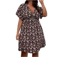 thumbnail image 2 of EGNMCR Robes de Fête pour Femmes Femmes Grande Taille Été Décontracté Manches Courtes Col en V Manches Imprimées Robes Robe Ample, 2 of 8