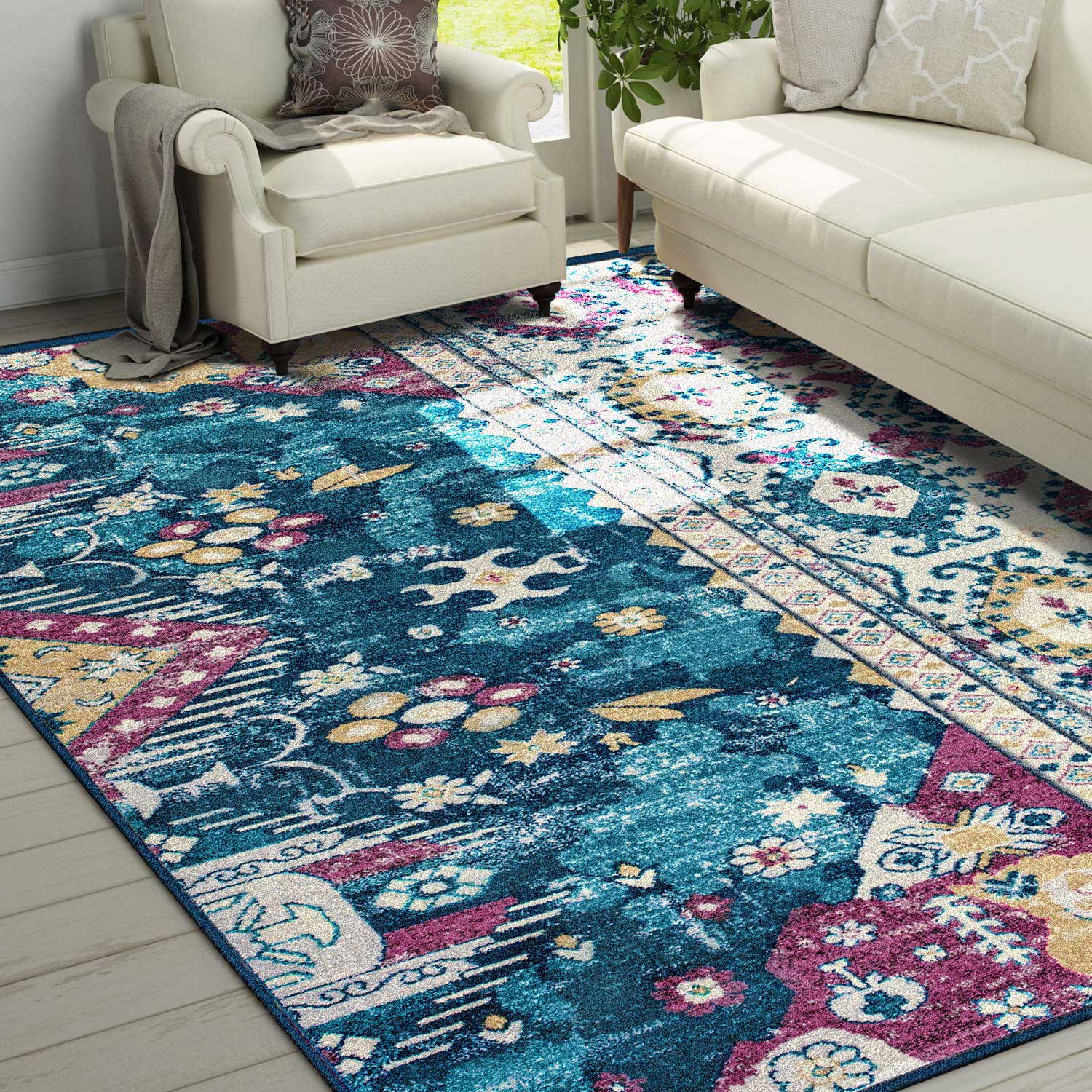 Gemotric with Floral Pattern Morrocan Area Rugs 5'7"x 9'Tufting Carpets