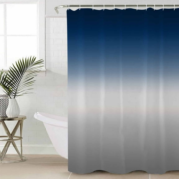 Navy Blue Gray Ombre Waterproof Fabric Shower Curtain, Modern Gradient Abstract Art Shower Curtain for Bathroom Curtains Bathtubs Hotel Washable Shower Curtains with 12 Hooks Small 36x72in