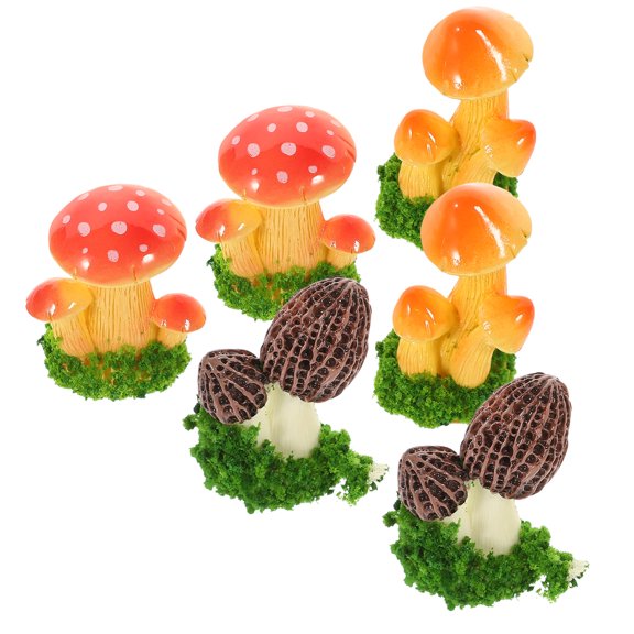 6 Pcs Mushroom Ornament Resin Crafts Fake Mushrooms Mini Decor Bonsai Decoration Miniature Ornaments Vegetables