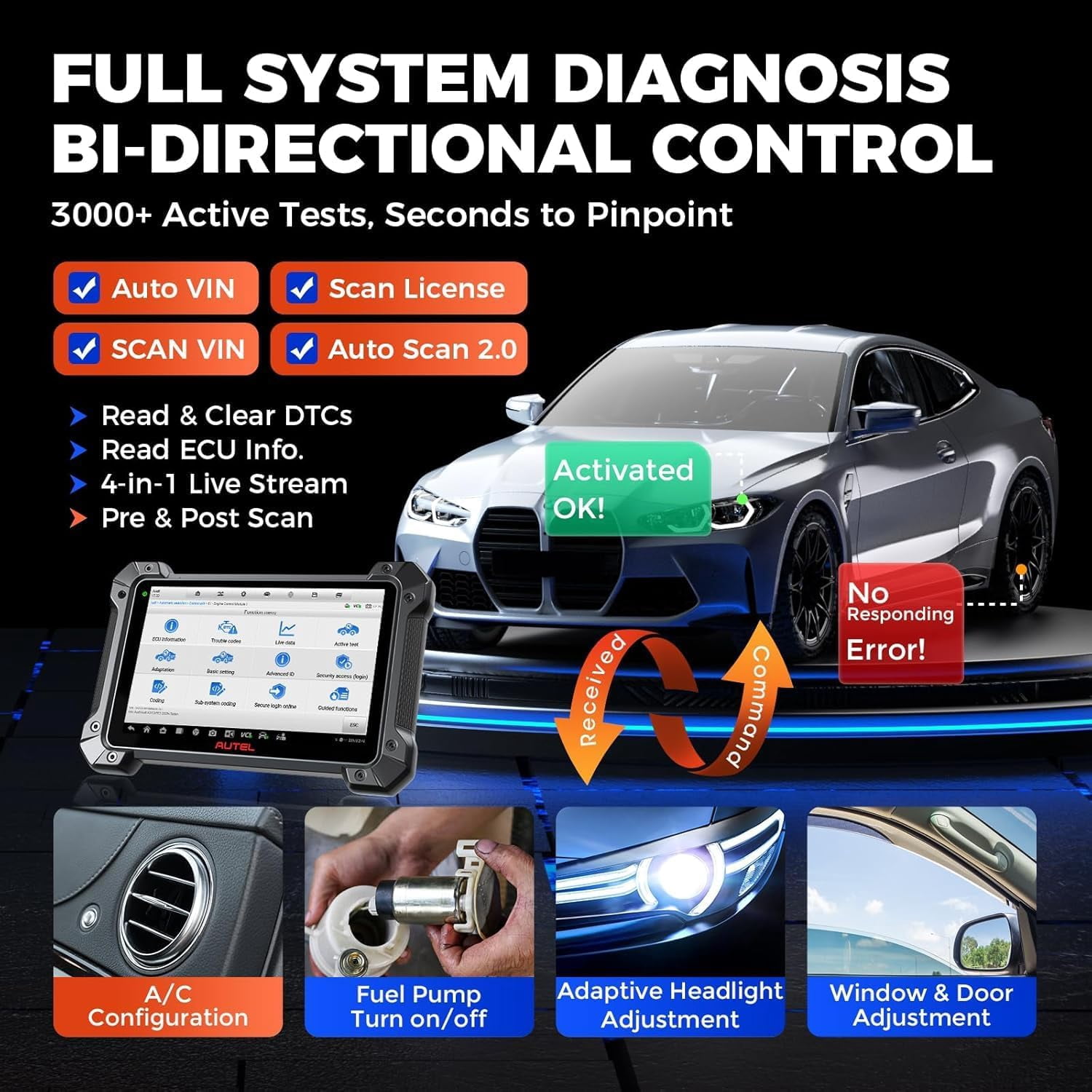 Autel Maxicom MK908 Pro II Scanner, AutoScan 2.0, 38+ Services, All System Diagnostics