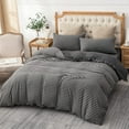 thumbnail image 4 of Pure Era Reversible Striped Jersey Cotton 3 Pcs Duvet Cover Set Ultra Soft Home Bedding Sets (1 Duvet Cover+ 2 Pillow Shams) Charcoal Black Grey Queen, 4 of 8