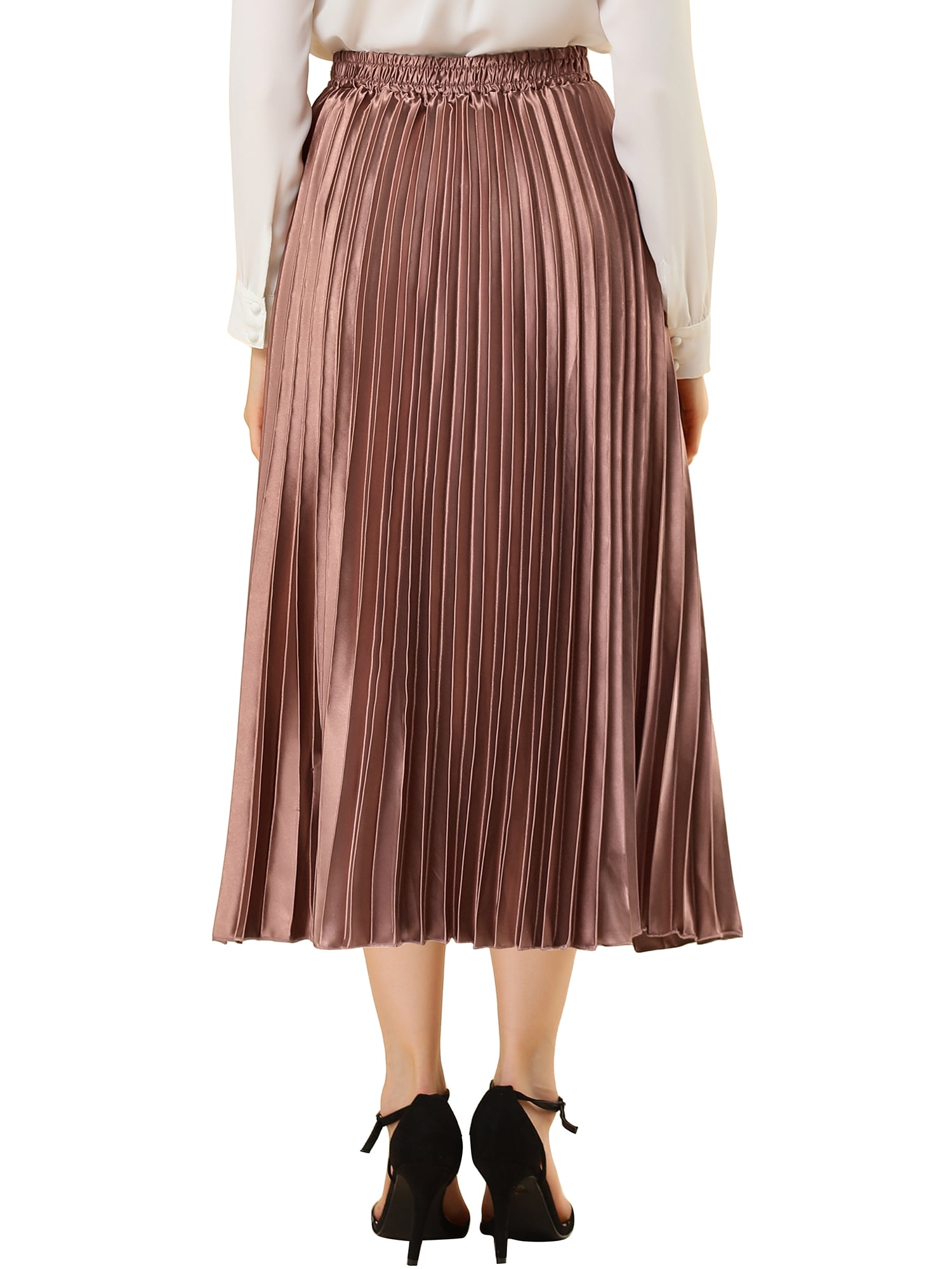 DARING DIVA Women's A-line High Waist Pleated Midi Skirt L Copper
