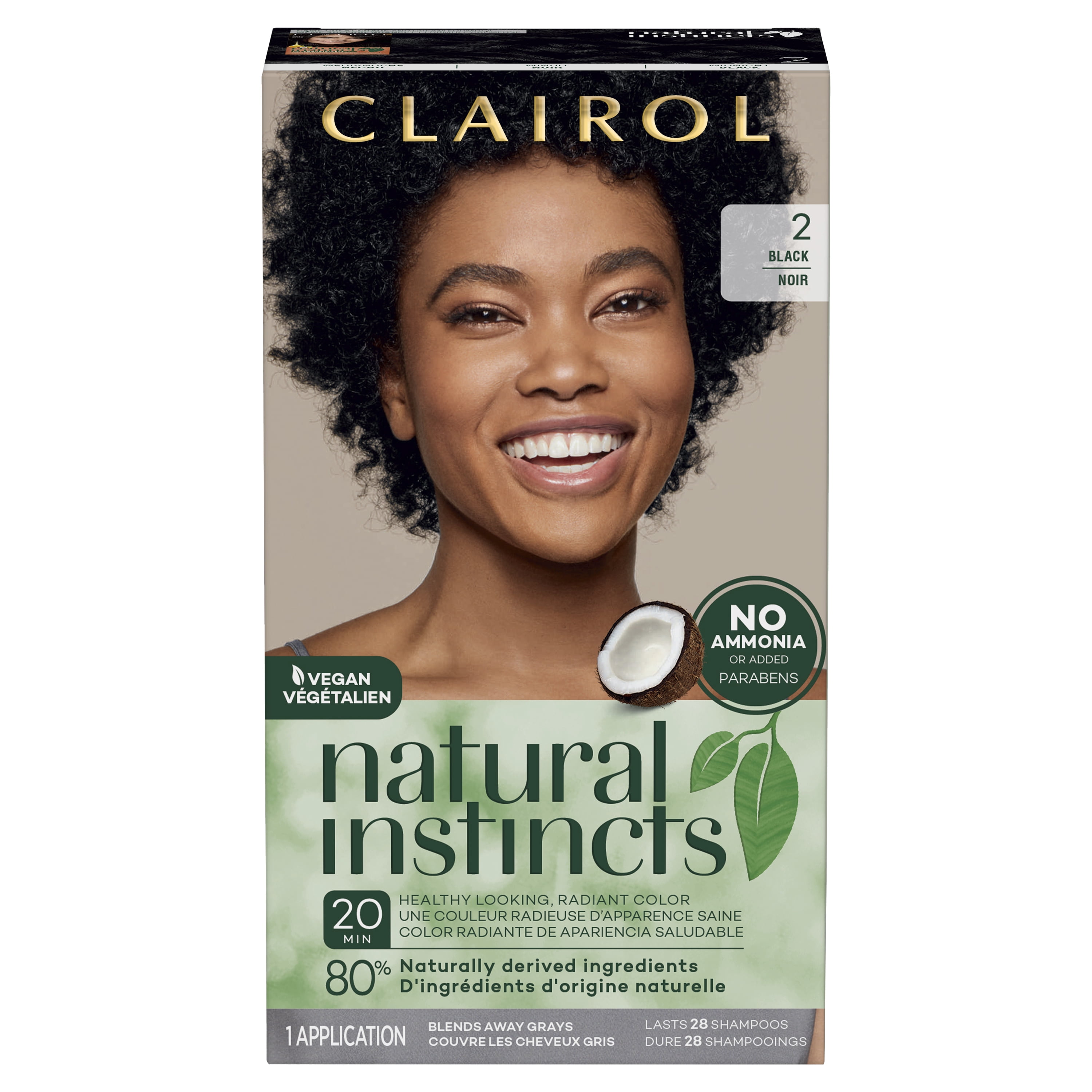 Clairol Natural Instincts Demi-Permanent Hair Color Crème Dye, 2 Black, 1  Application 