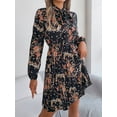 thumbnail image 4 of EASYBRAUS Women Floral Chiffon Pleated Midi Dress V Neck Long Sleeve Spring Summer Dress, 4 of 7