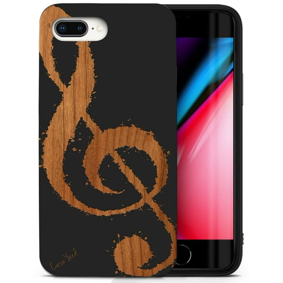 Case Yard Wooden Case for iPhone-8-Plus Soft TPU Silicone cover Slim Fit Shockproof Wood Protective Phone Cover for Girls Boys Men and Women Supports Wireless Charging Music Is The Answer Design