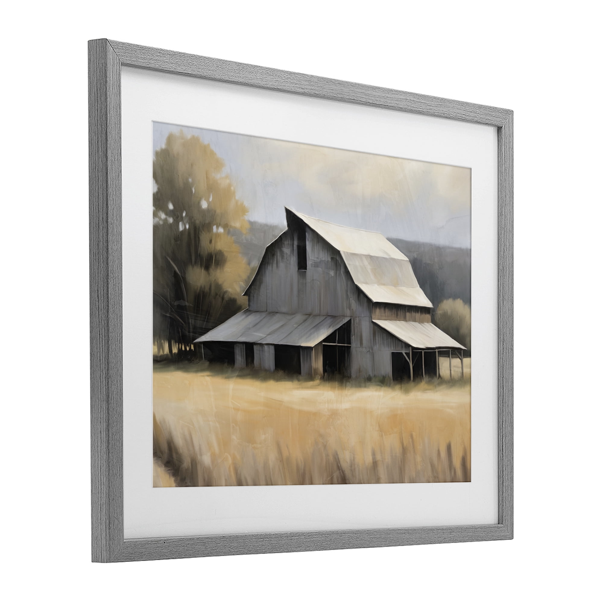 Stupell Industries In The Field Farm Structure Gray Framed Print Under Glass, design by Kim Allen