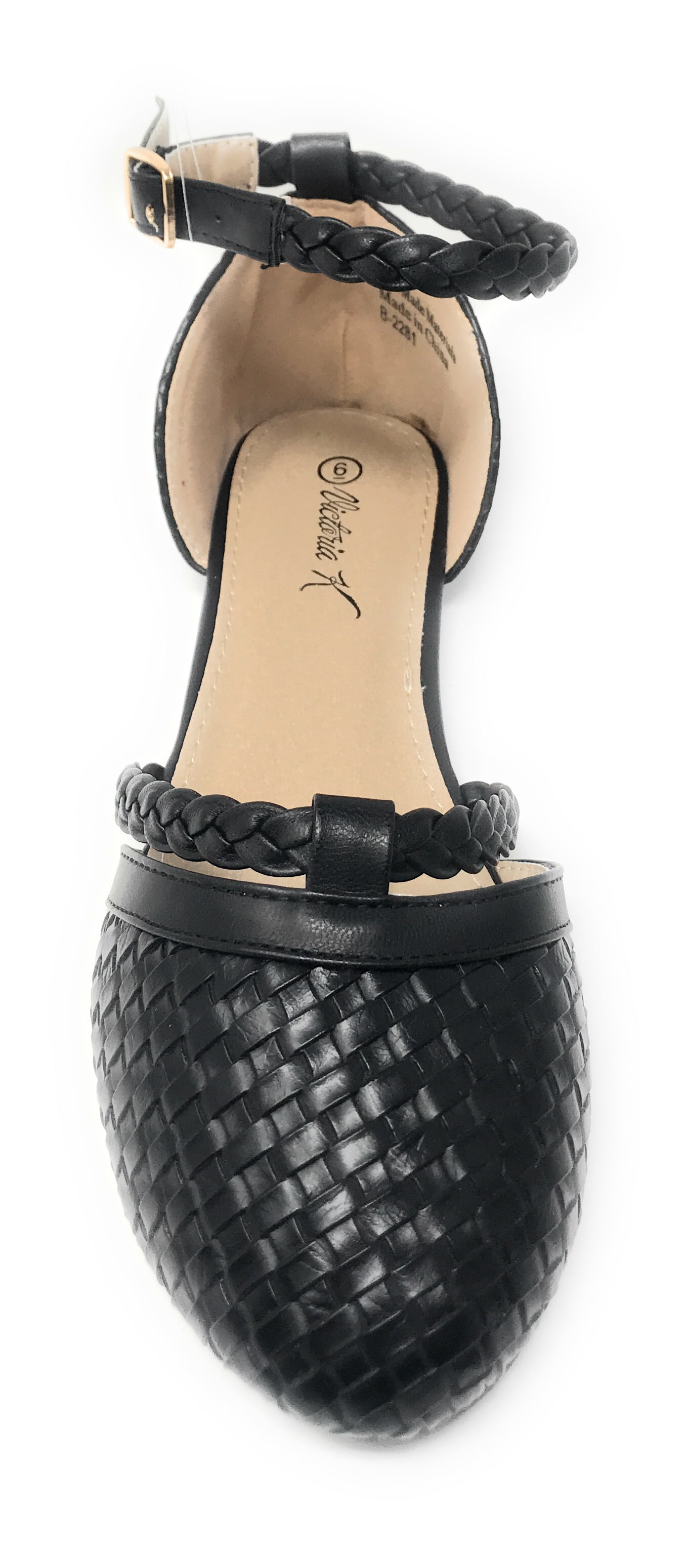 Victoria K Women's Basket Weave With Braid Straps Ballerina Flats