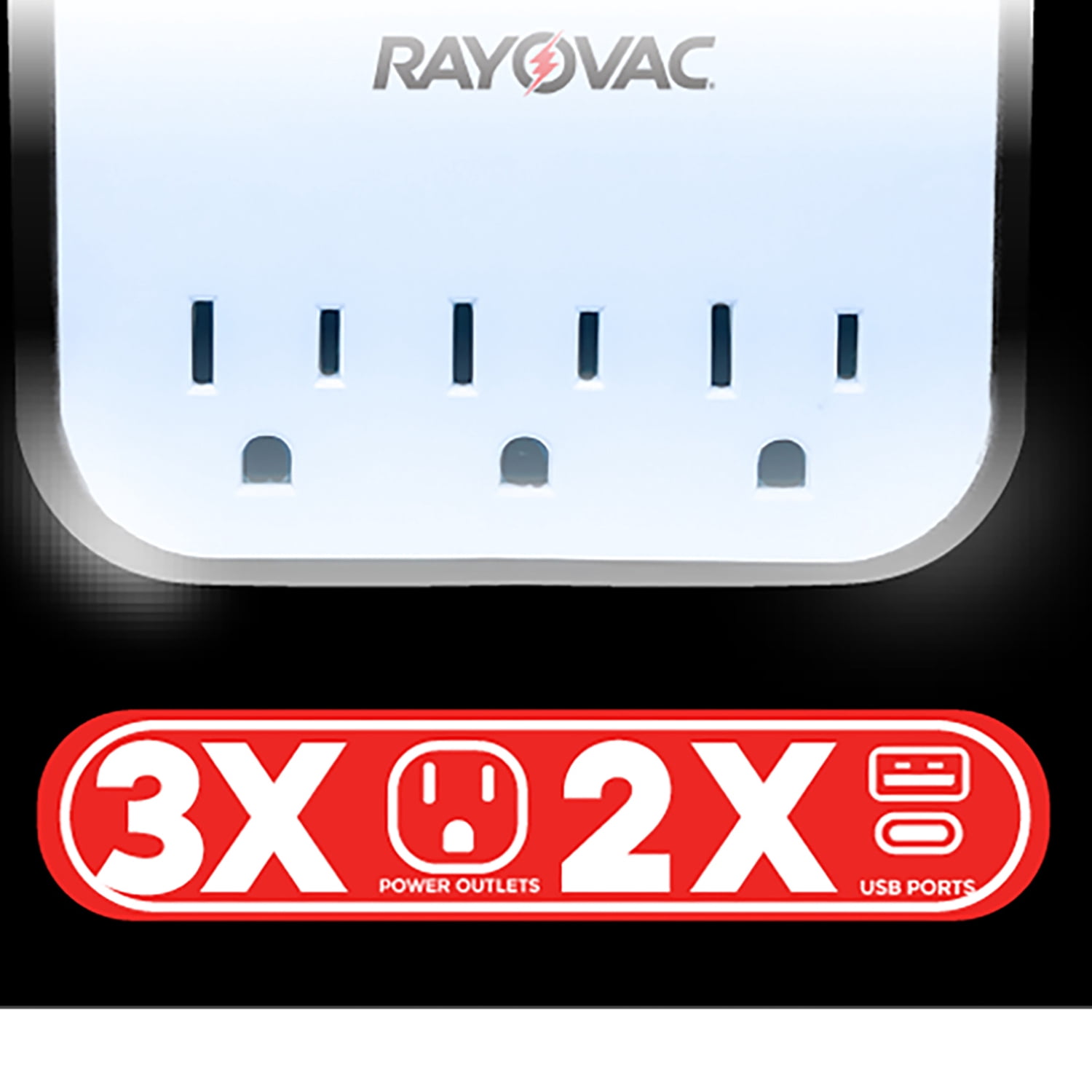 RAYOVAC Portable Surge Protector Wall Tap with Phone Holder, AC Outlets and 2 USB Ports (3 Outlet), SS-Q302C