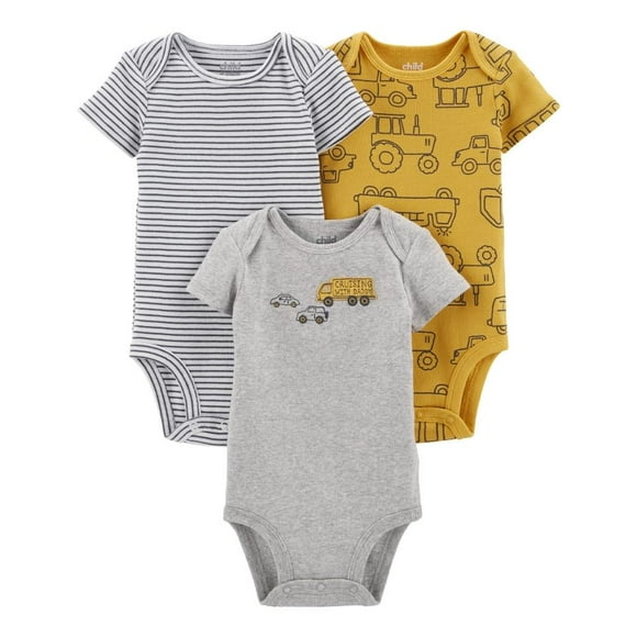 Set De 3 Pzas Body Manga Corta Carter's Gris Estampado autos 12M