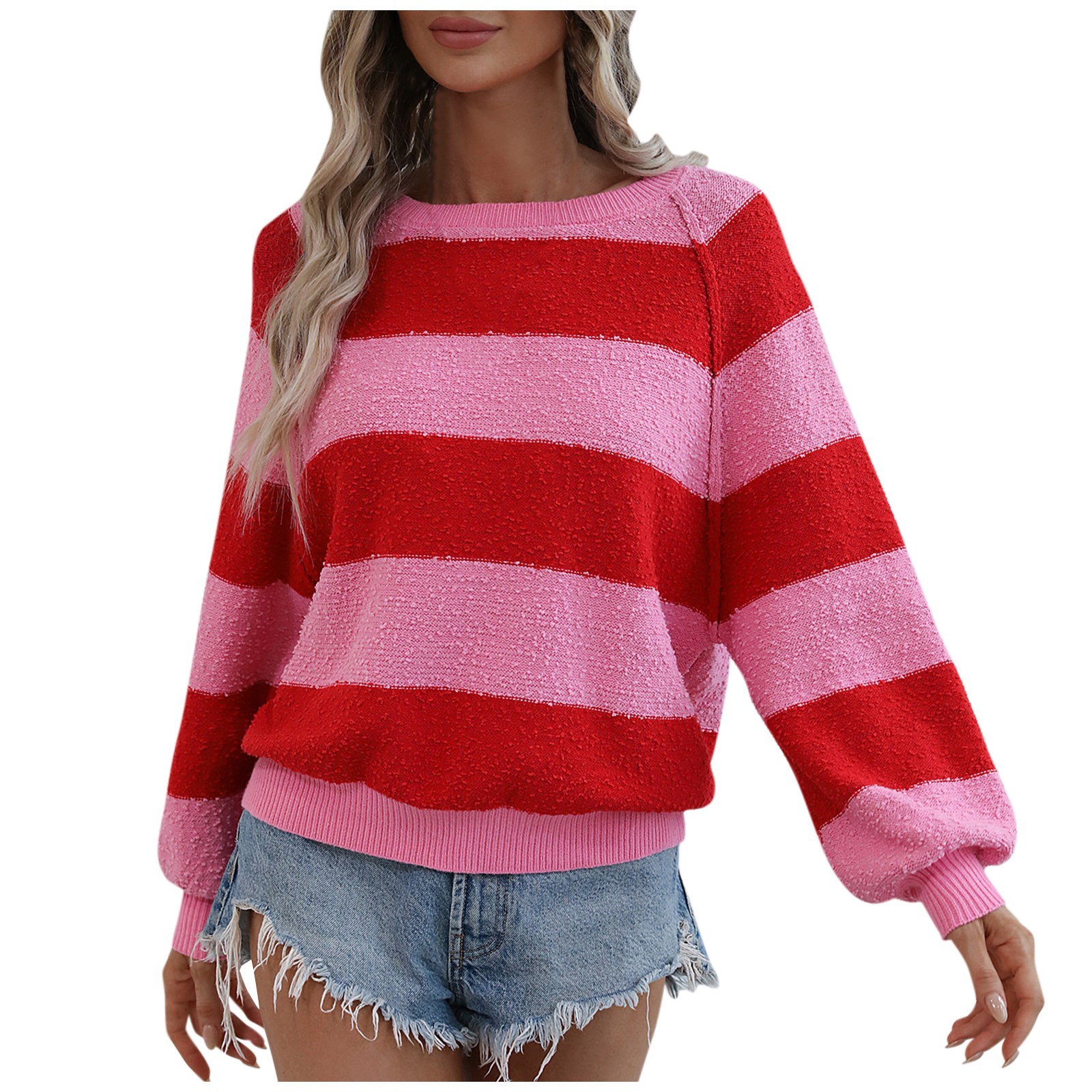 Sweaters For Women, Women's Fall Clothing Essentials Dress Medium Tall  Women's Autumn And Winter Splicing Knit Sweater Round Neck Long Sleeve  Striped Sweater Crew Neck Pullover (M, Pink) TBKOMH - Walmart.com