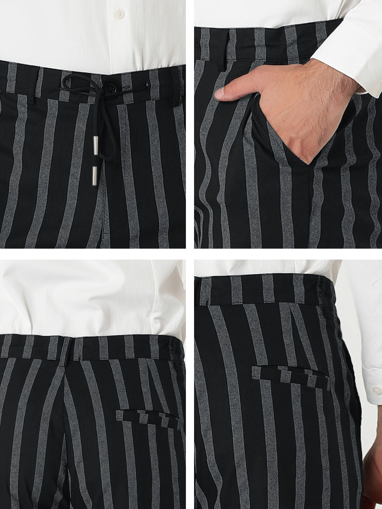 Unique Bargains Men's Casual Striped Dress Pants Slim Fit Contrast Color Suit Trousers 38 Black