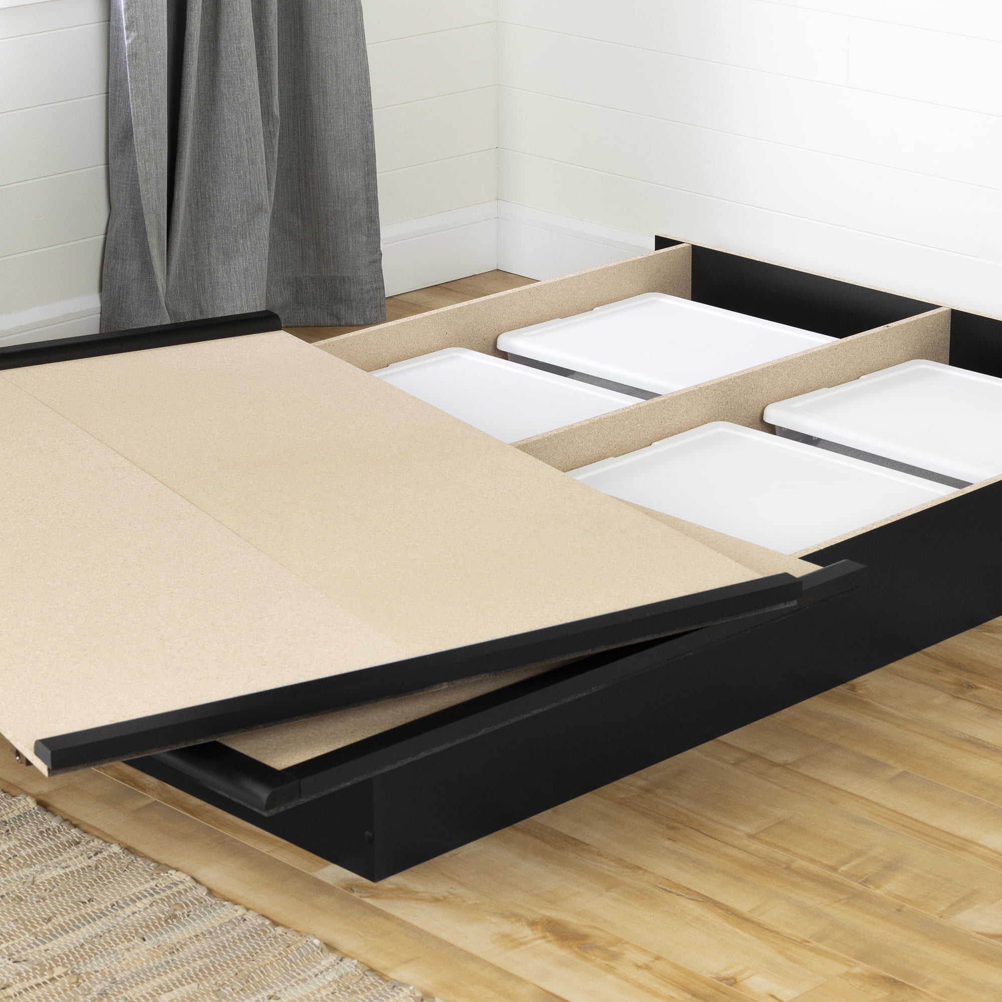 South Shore Step One Queen Platform Bed with Moulding - Contemporary Design, in Pure Black