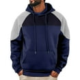 thumbnail image 3 of ZHOUCHANKIDS Men's Casual Pullover Hoodie with Drawstring and Kangaroo Pocket Casual Loose Color Blocked Hooded Sweatshirt Outwear for Fall Winter Oversized Streetwear Navy, 3 of 5