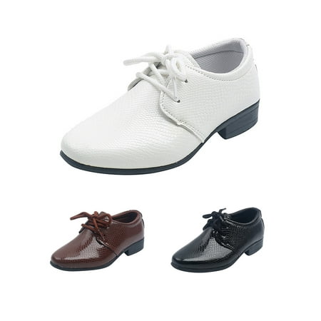 

Gomelly Boys Dress Shoes Kids Pointed Toe Lace-Up School Uniform Formal Shoes White 11c