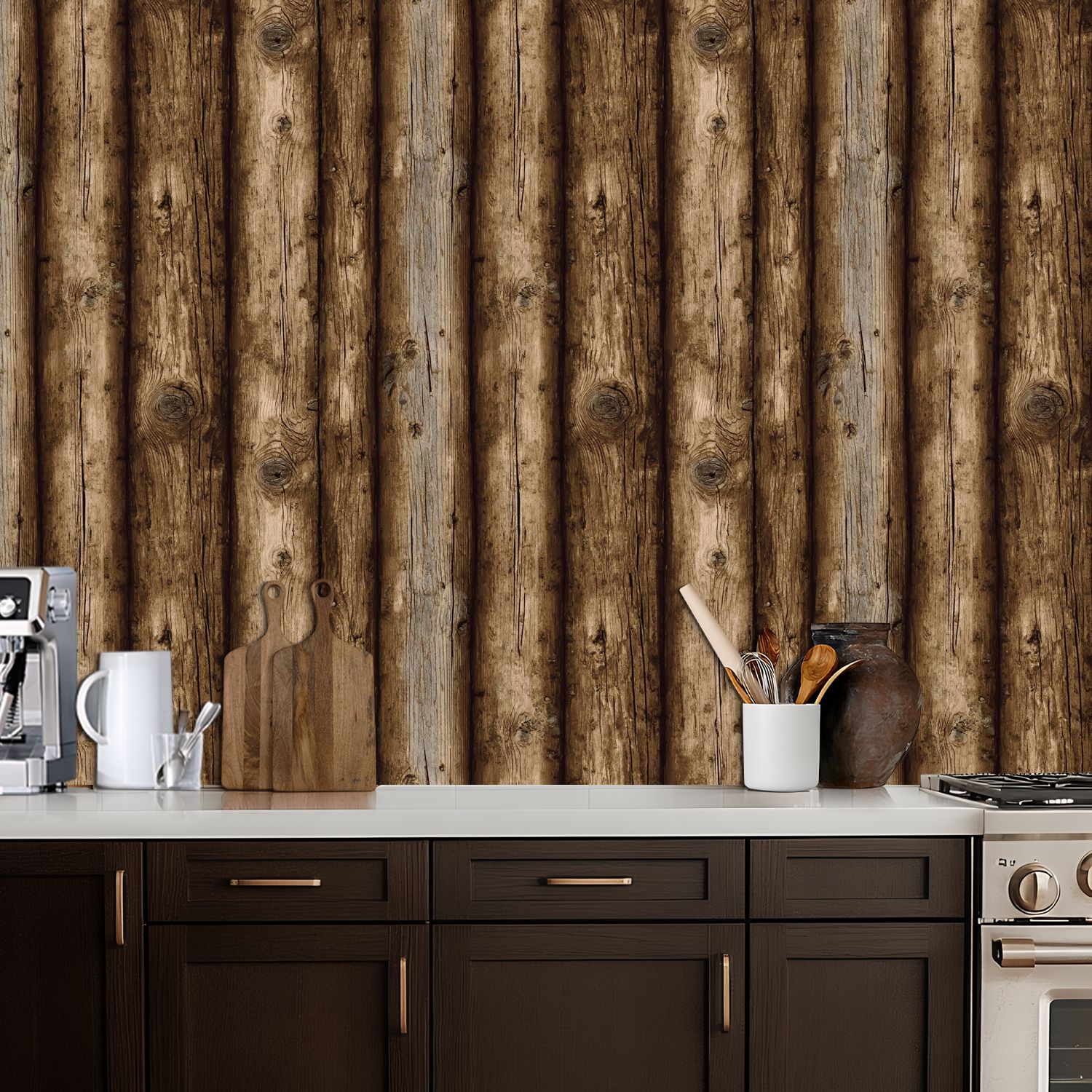 Peel and Stick Wallpaper 17.7in x 9.8ft Rustic Wooden Log Texture Natural Grain Contact Paper Vinyl Self-Adhesive Removable Wall Paper for Bedroom DIY Home Decor Renter Friendly