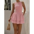 thumbnail image 6 of Red Plaid Sleeveless Ruched Mini Dress, Sweet French Style Summer Vacation Dress, 6 of 10