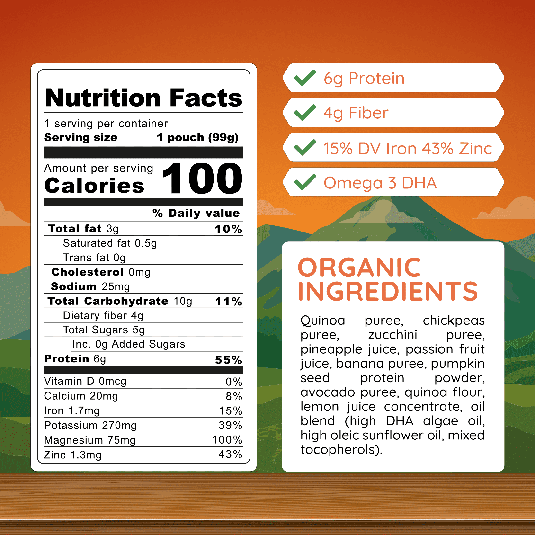 Little Inca Stage 2 Baby Food Pouches, Quinoa Hummus Baby Puree, Plant Based High Protein, Dairy-Free, 6 x 3.5oz